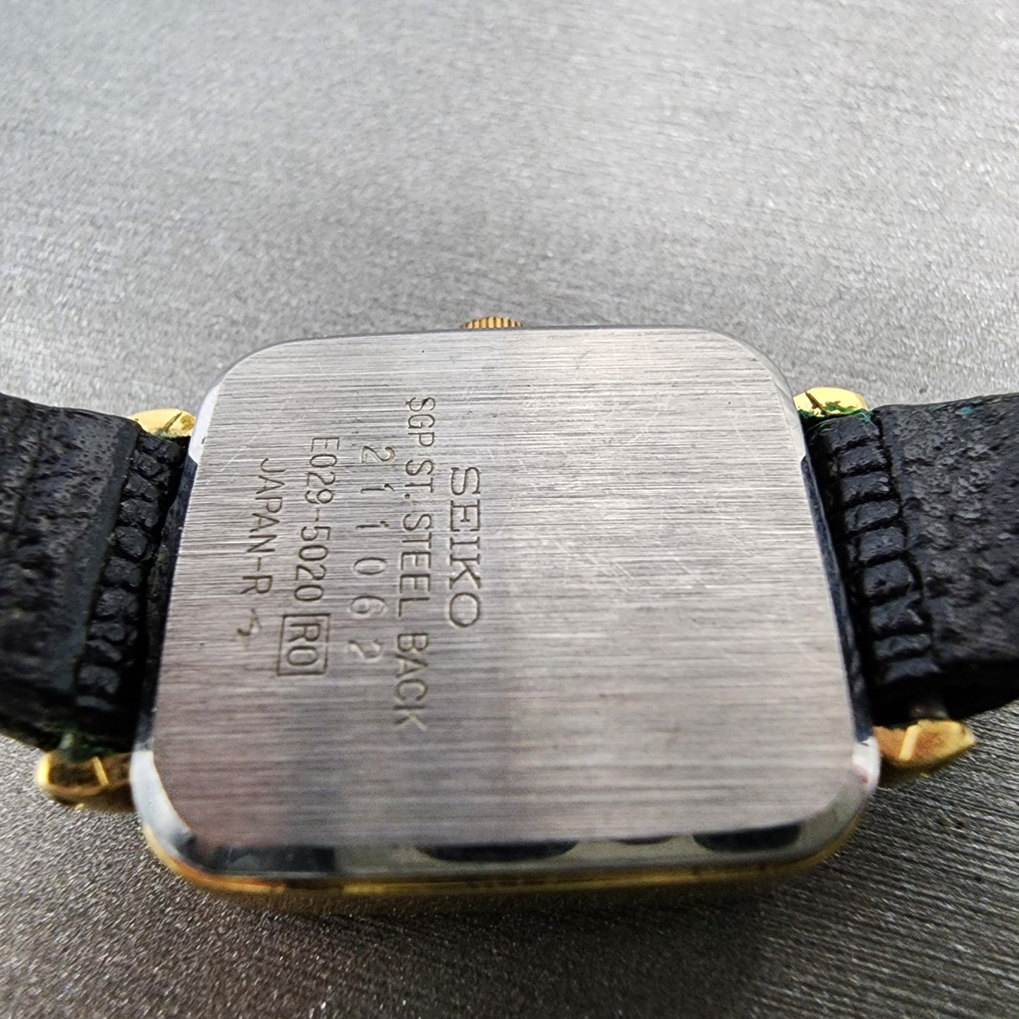 Seiko Watch Women 21mm Analog Digital Gold Tone Rectangle Champagne Dial New Bat9