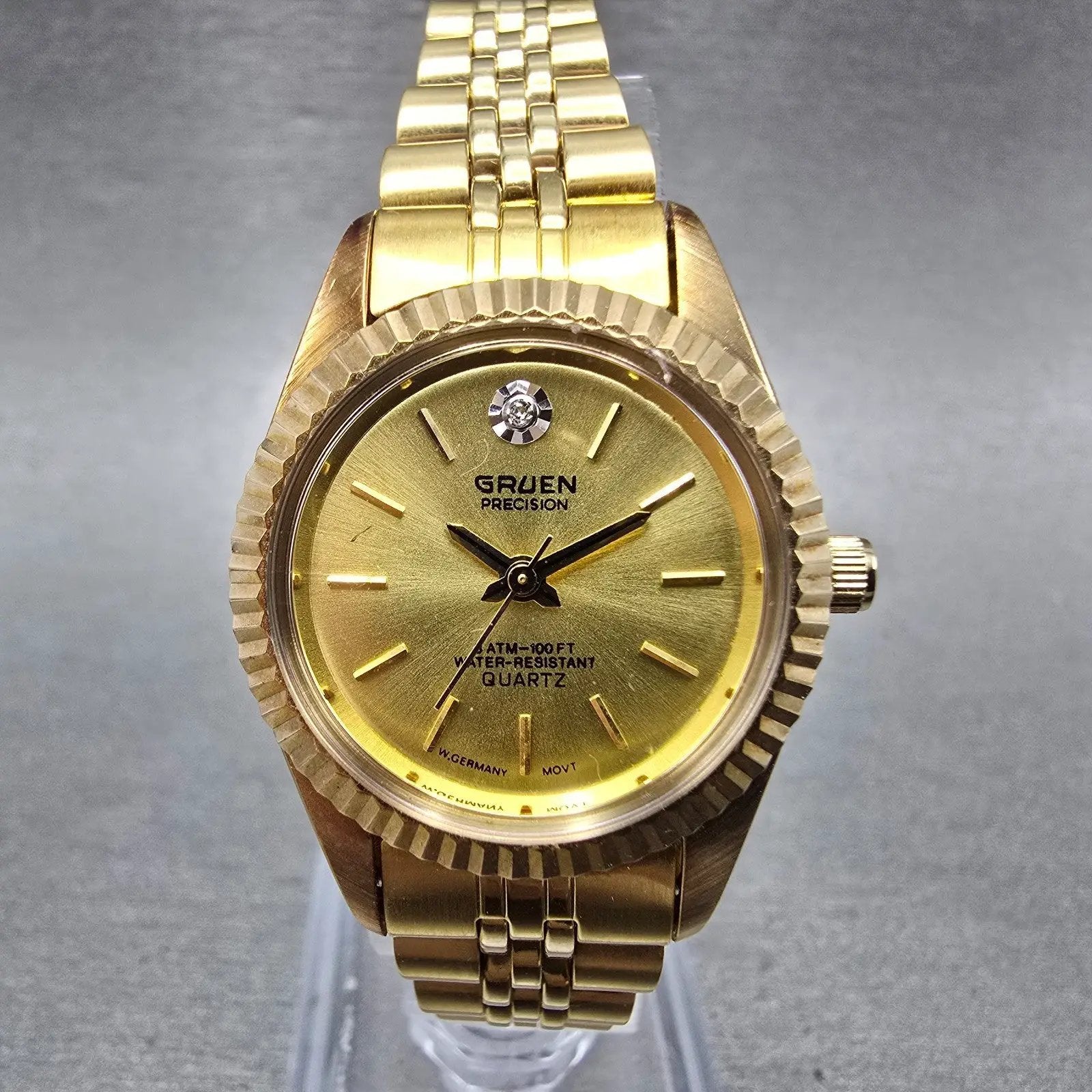 Gruen Precision Watch Women 26mm Gold Dial  Gold Tone Round New Battery1