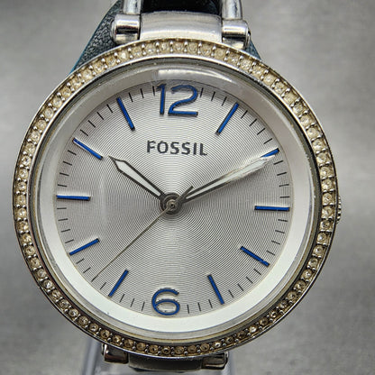 Fossil Georgia Watch Women 32mm Silver Dial Silver Tone Crystal Bezel New Batt