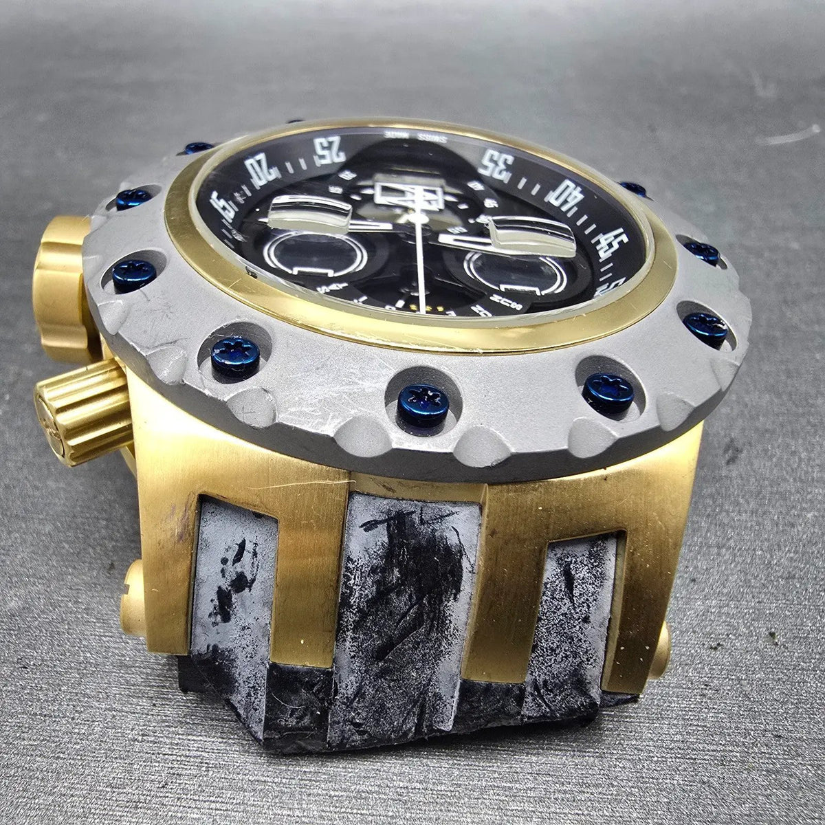 Invicta Reserve Subaqua Chronograph Watch Men 52mm Black Dial Gold Daydate Runs4