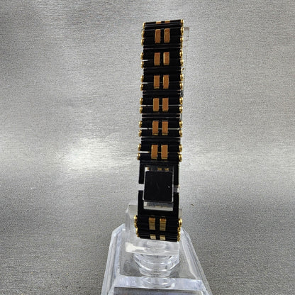 Seiko Tank Watch Women 14mm Black Dial Black & Gold Tone 2e205379 New Battery7