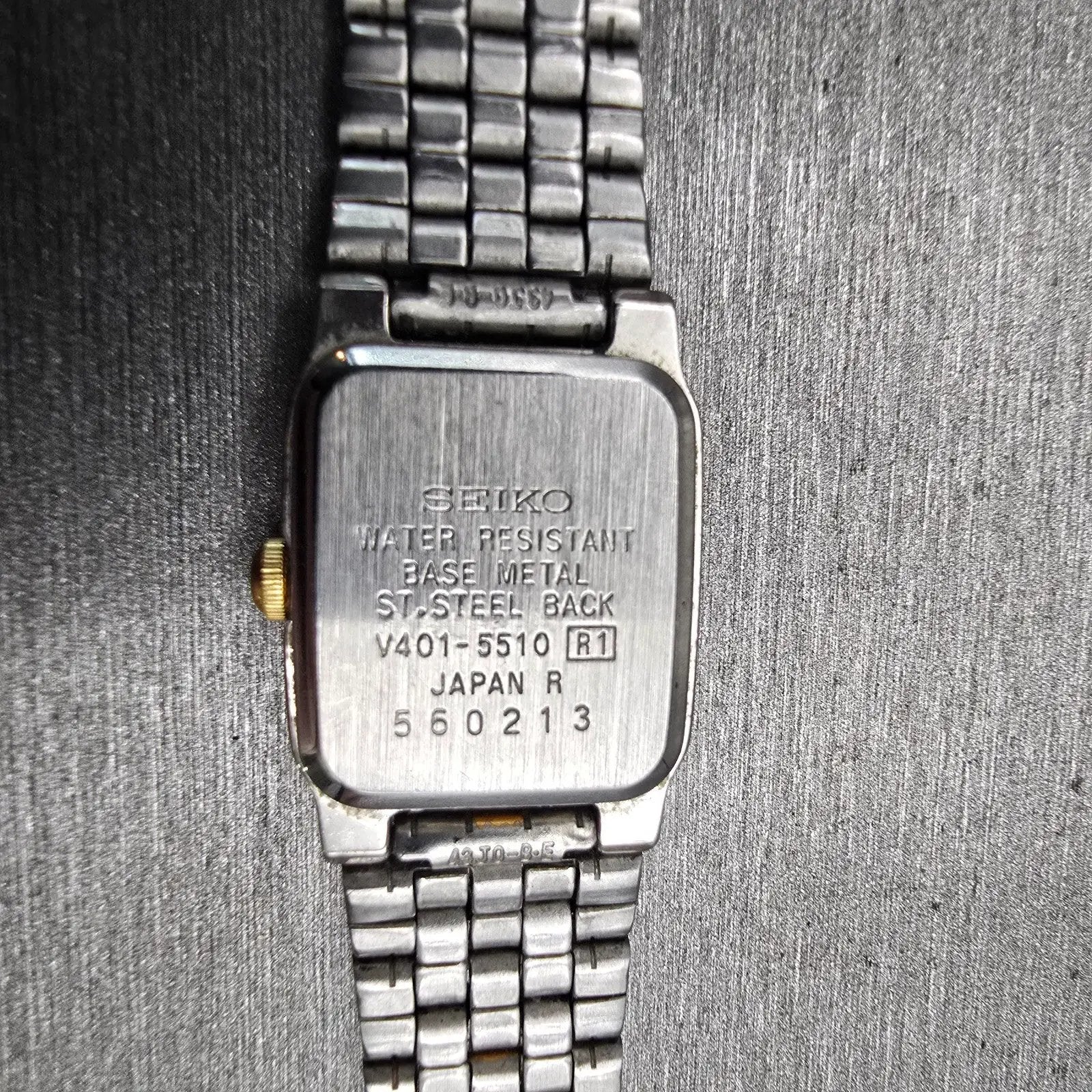 Seiko Watch Women 18mm Silver Dial Silver Tone Rectangle V401-5510 New Battery10