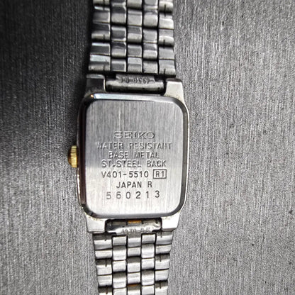 Seiko Watch Women 18mm Silver Dial Silver Tone Rectangle V401-5510 New Battery10