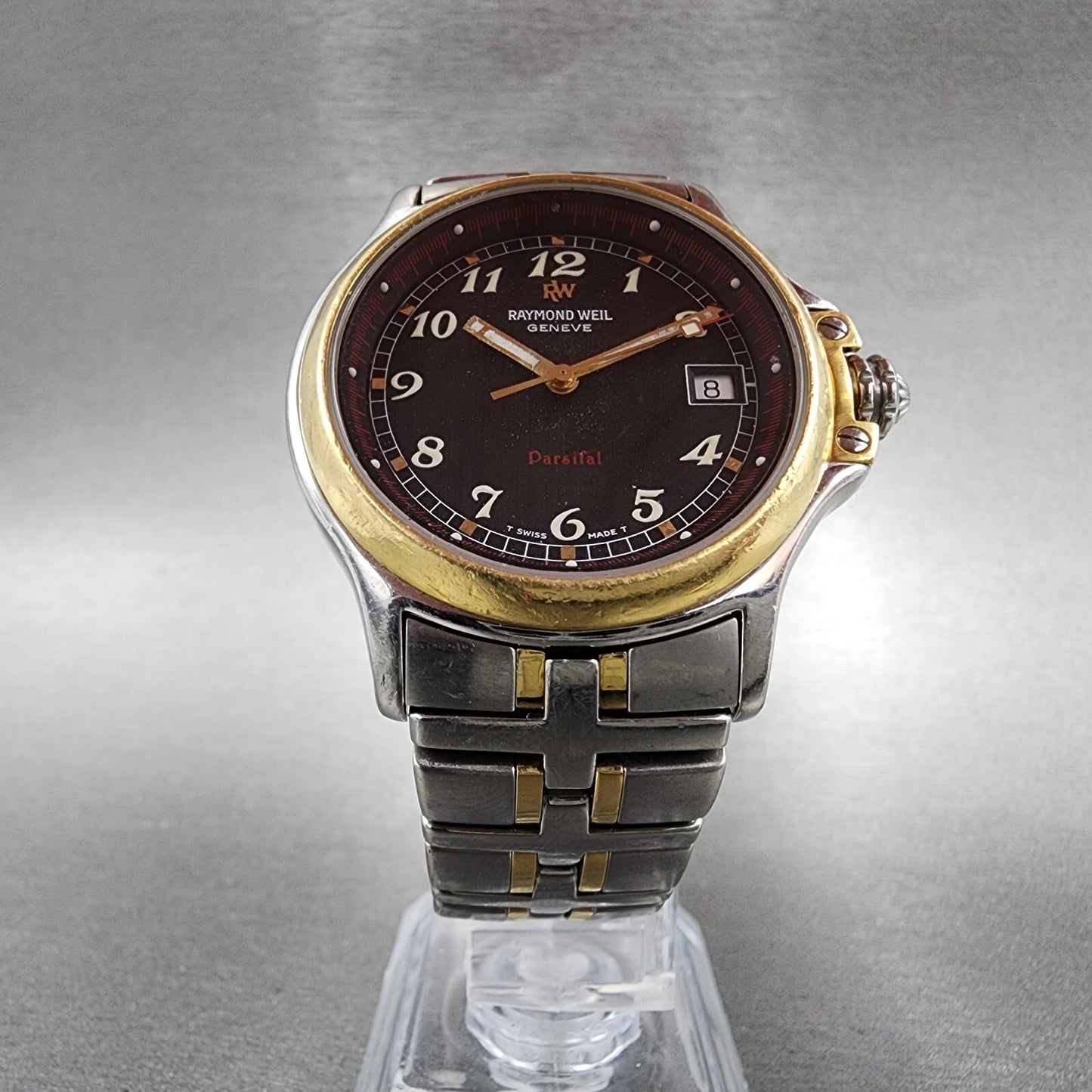 Raymond Weil Parsifal Watch Men 37mm Black Dial Two Tone Date Round READ!! NewBa7