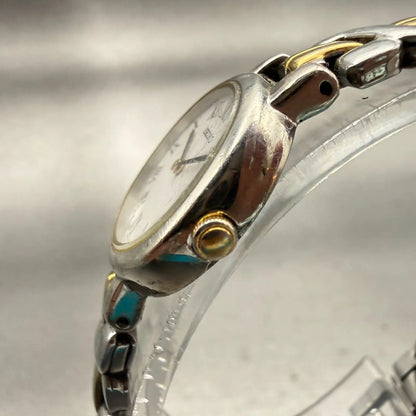 Seiko Watch Women 21mm White Dial Two Tone Round 1N00-1E20 New Battery Vintage2