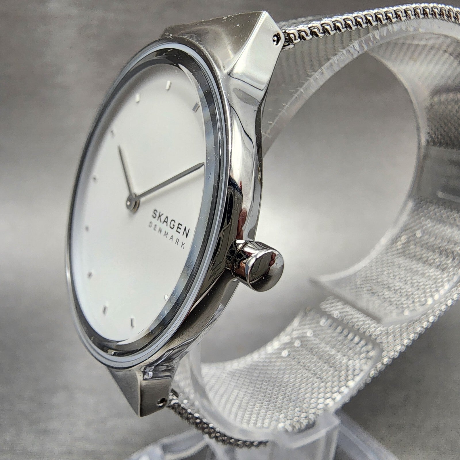 Skagen Freja Watch Women 34mm White Dial Steel Round Mesh Band SKW2823 NWT3