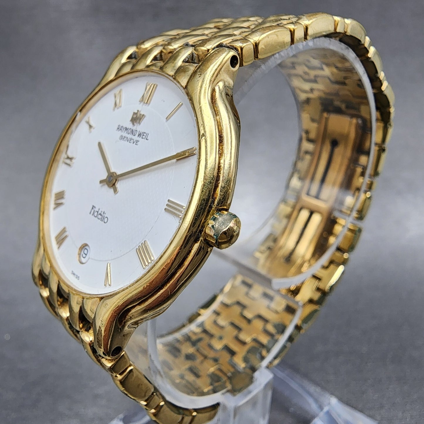 Raymond Weil Fidelio Watch Men 32mm White Dial Gold Plated Date Round New BattB22