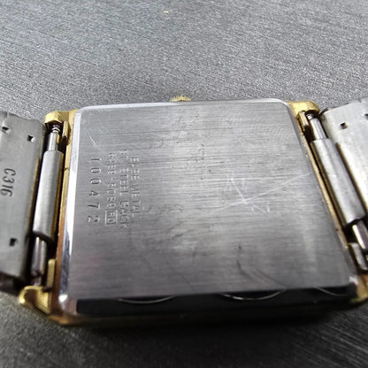 Seiko Tank Watch Men 27mm Gold Dial Gold Date 6439 Movement 5089 VTG PARTS10