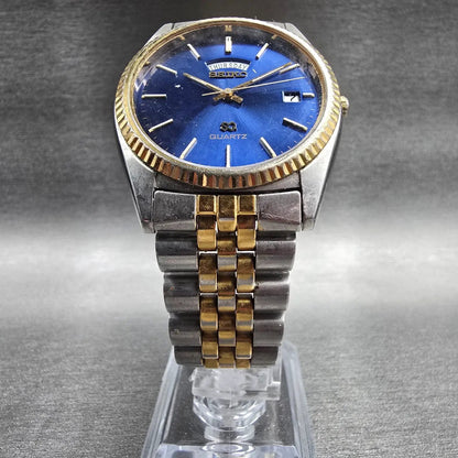 Seiko President Watch Men 36mm Blue Dial Two Tone Daydate 5Y23-8A69 New Battery5
