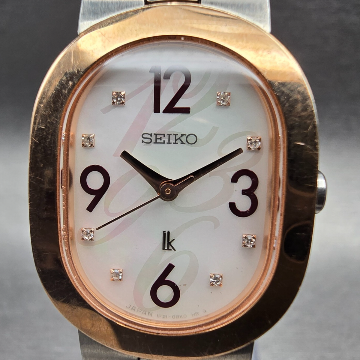 Seiko Lukia Tank Watch Women 21mm MOP Dial Two Tone Oval 1F21-0AZ0 New Battery1