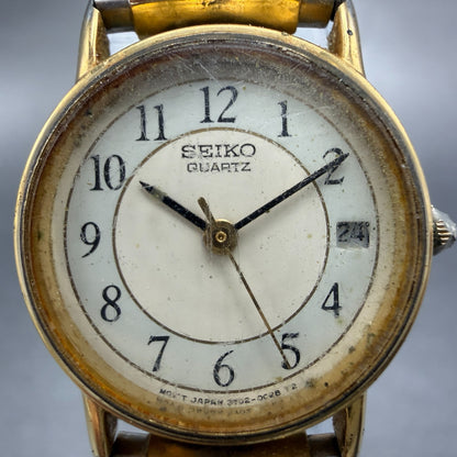 Seiko Watch Women 22mm White Dial Gold Tone Date Round 3Y02-0B19 New Battery1