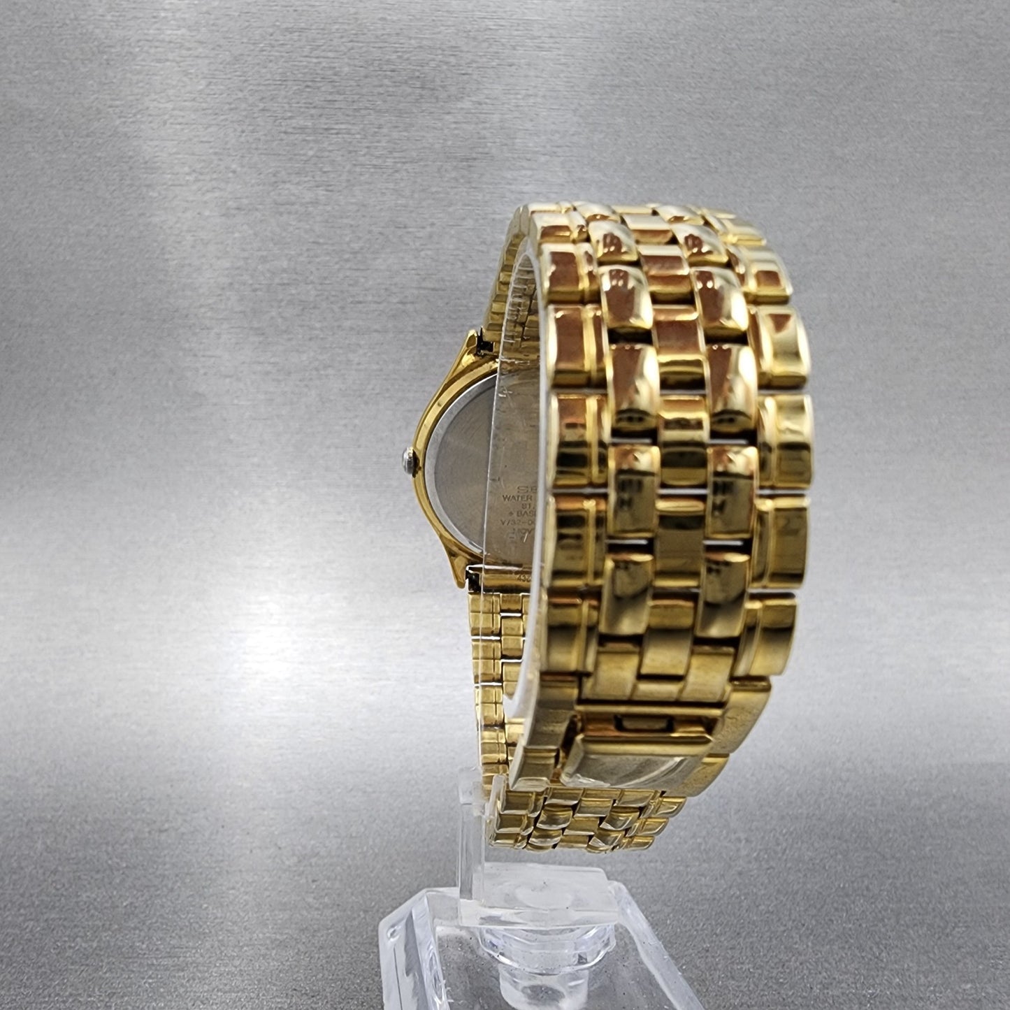 Seiko Watch Men 33mm Champagne Dial Gold Tone Date V732-0c49 New Battery