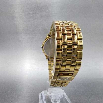 Seiko Watch Men 33mm Champagne Dial Gold Tone Date V732-0c49 New Battery