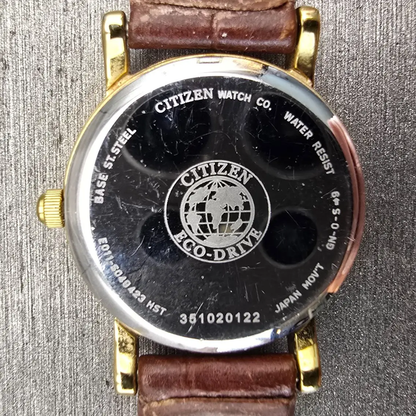 Citizen Eco-Drive Watch Women 23mm Silver Dial Gold Tone Date E011-S049423 Works10