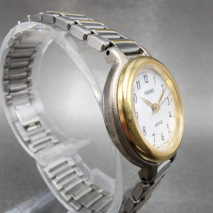 Seiko Avenue Watch Women 22mm White Dial Two Tone Round 1F21-0H60 New Battery
