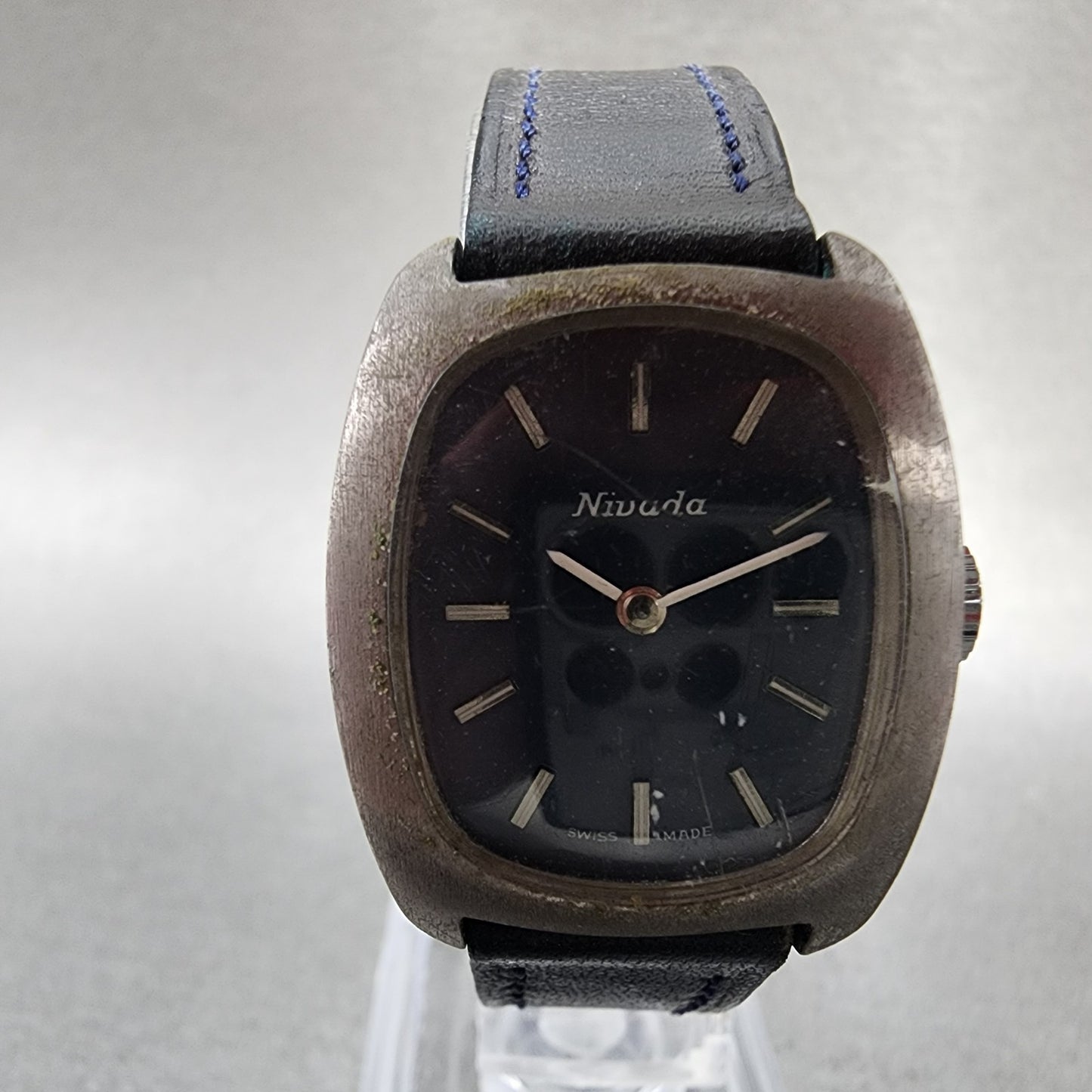 Nivada Watch Women 24mm Blue Dial Silver Tone Manual Wind PARTS Vintage2