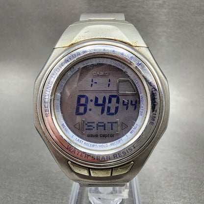 Casio Wave Ceptor Watch Women 37mm Digital Silver Tone Alarm Chrono New Battery0