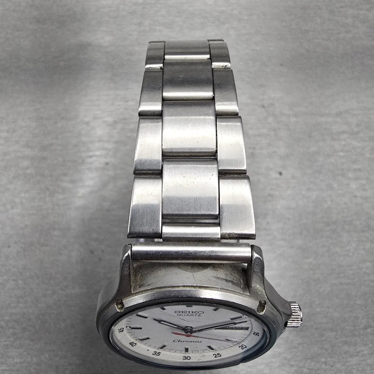 Seiko Chronos Watch Men 34mm White Dial Silver Tone Daydate 7433-7030 New Batt4