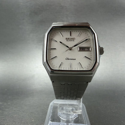 Seiko Chronos Watch Men 32mm Silver Dial Silver Tone Daydate 7433-5010 PARTS6