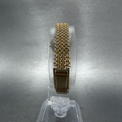 Bulova Watch Women 19mm Black Dial Gold Tone Round Mesh Band P7 New Battery VTG7