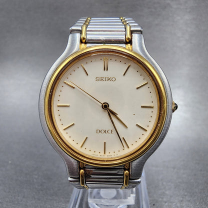 Seiko Dolce Watch Men 32mm Cream Dial Two Tone 8n41-6230 New Battery READ!