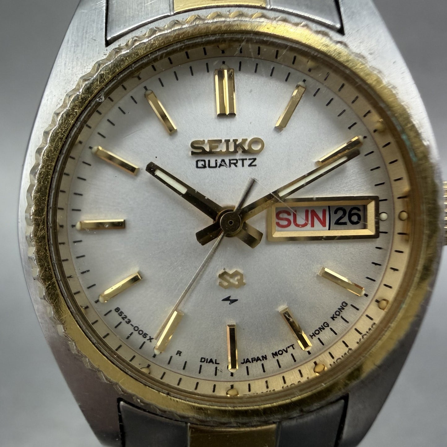 Seiko SQ Watch Women 25mm Silver Dial Two Tone Daydate Round 8523-0059 New Batt1