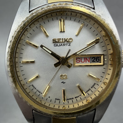 Seiko SQ Watch Women 25mm Silver Dial Two Tone Daydate Round 8523-0059 New Batt1