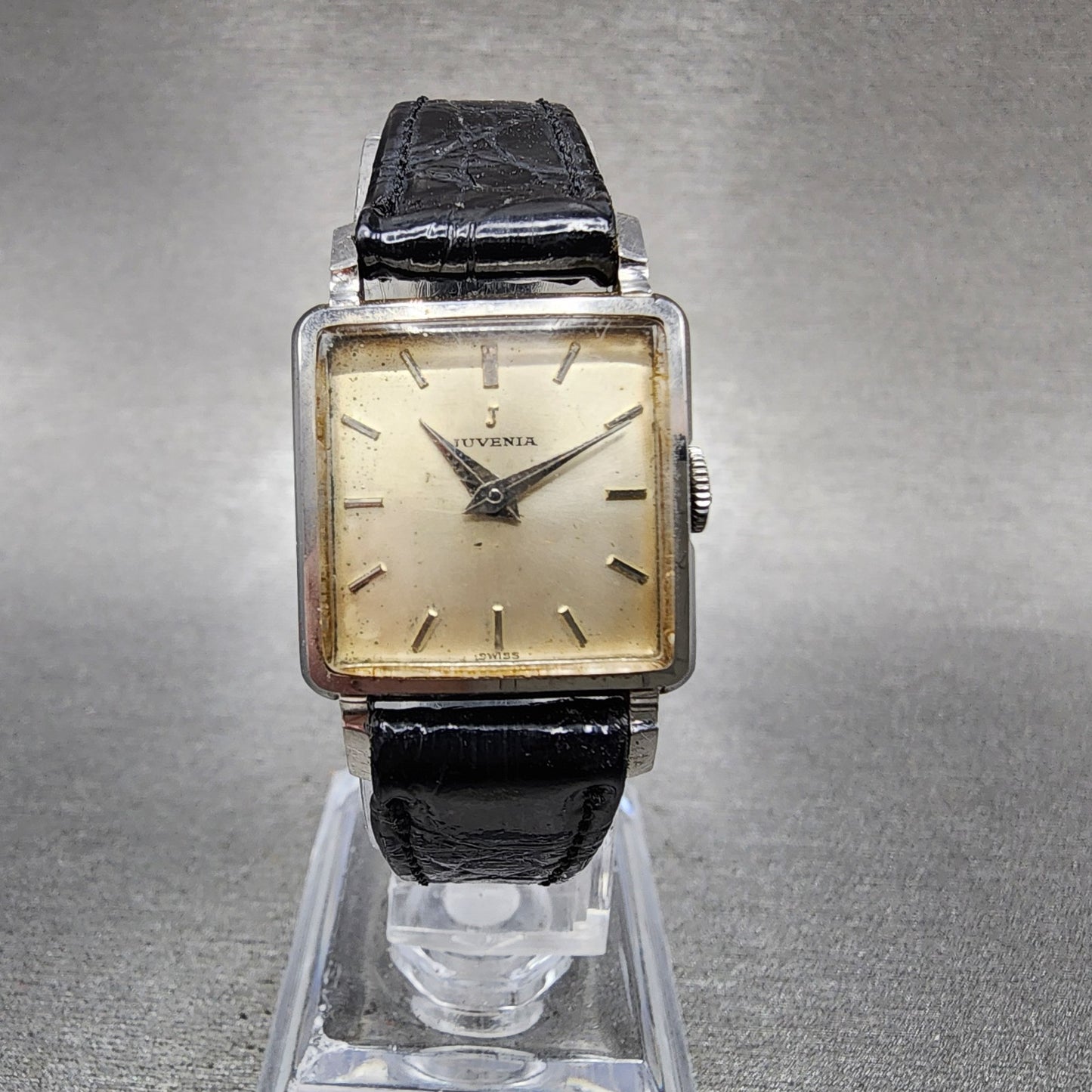 Juvenia Tank Watch Women 21mm Champagne Dial Silver Tone Rectangle Manual Wind2