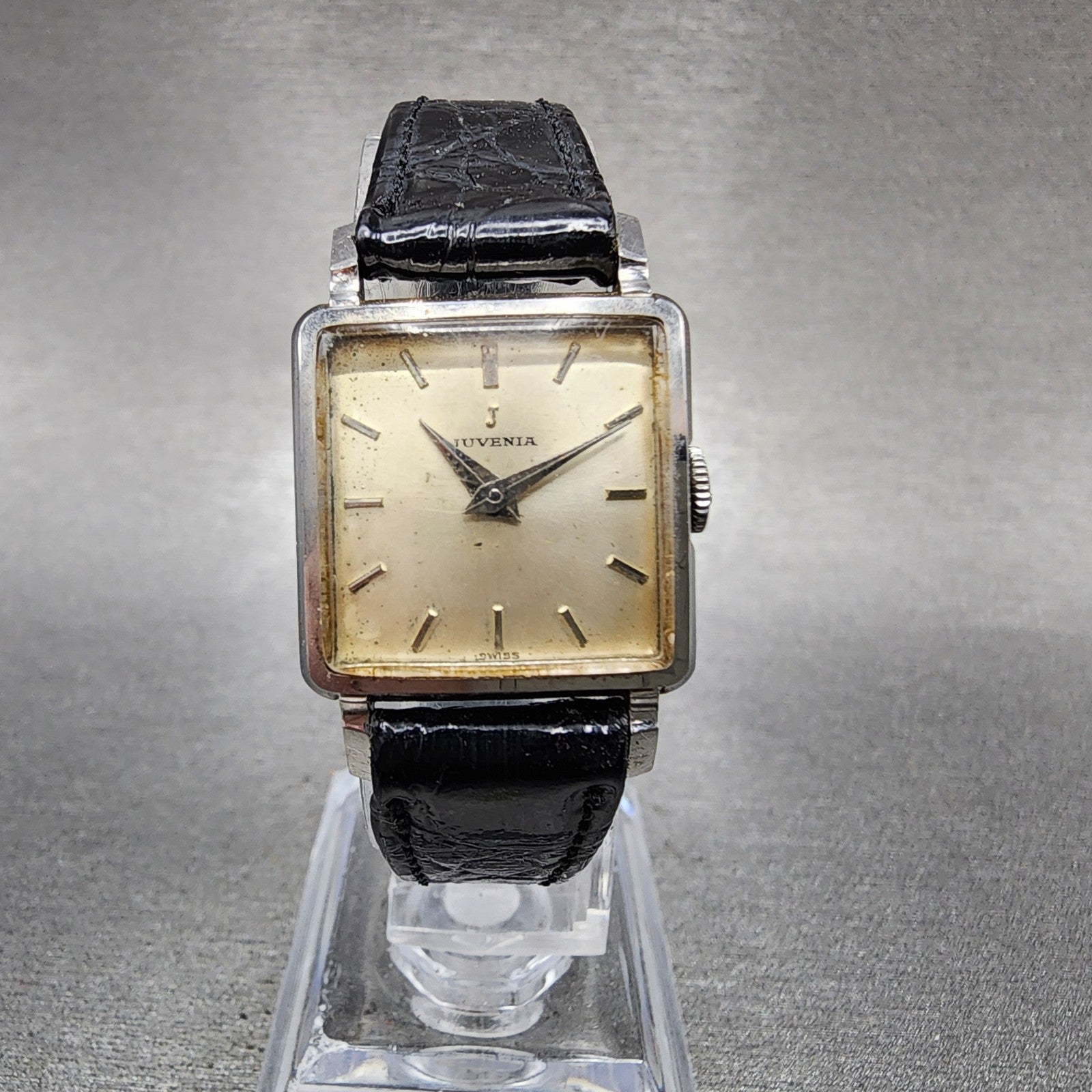 Juvenia Tank Watch Women 21mm Champagne Dial Silver Tone Rectangle Manual Wind2