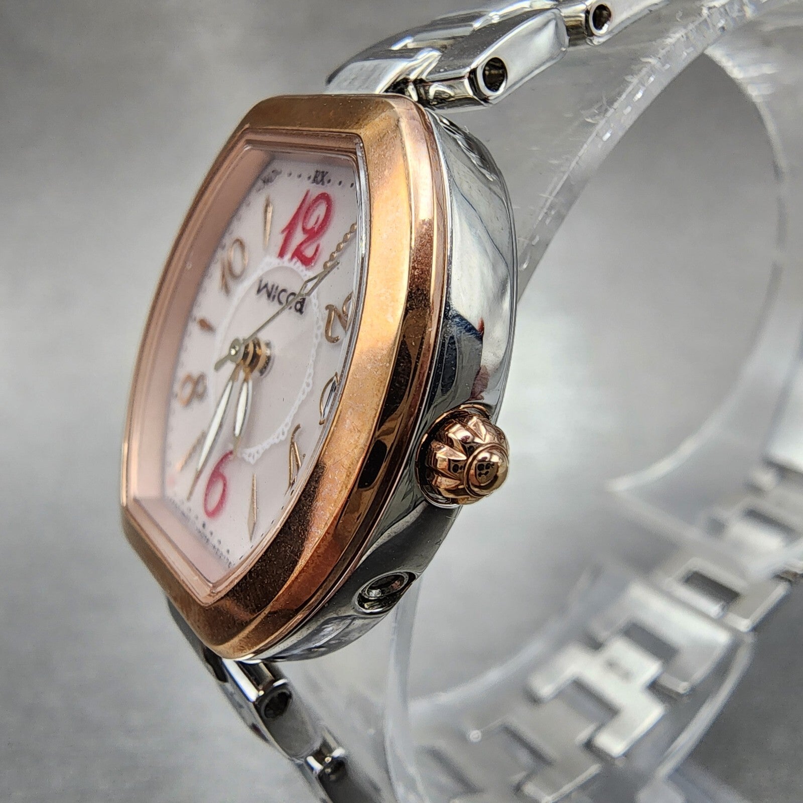 Citizen Wicca Watch Women 25mm Pink Dial Two Tone Date Atomic H0F8R007840 Works4
