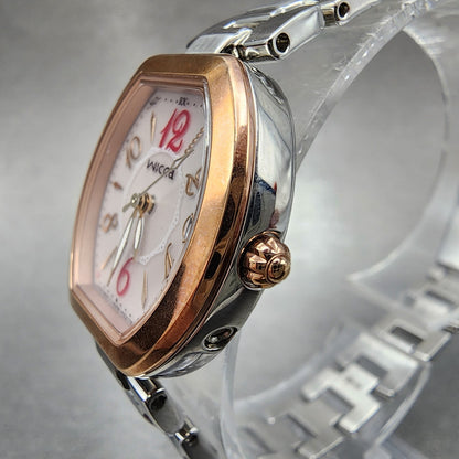 Citizen Wicca Watch Women 25mm Pink Dial Two Tone Date Atomic H0F8R007840 Works4