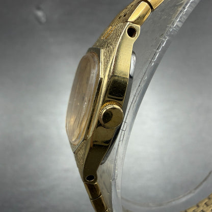 Seiko Watch Women 17mm Champagne Dial Gold Tone Rectangle 2C20-5749 New BatteryF2
