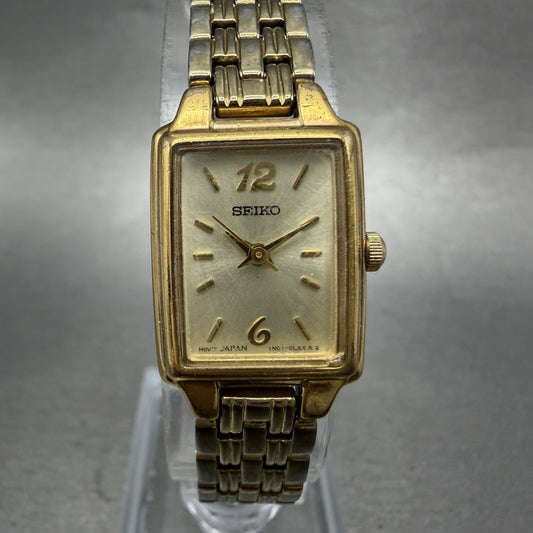 Seiko Tank Watch Women 16mm Champagne Dial Gold Tone 1N01-0FH0 New Battery ZYX20
