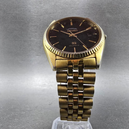 Seiko President Watch Men 36mm Black Dial Gold Tone Daydate 5Y23-8A69 New Batt Q6