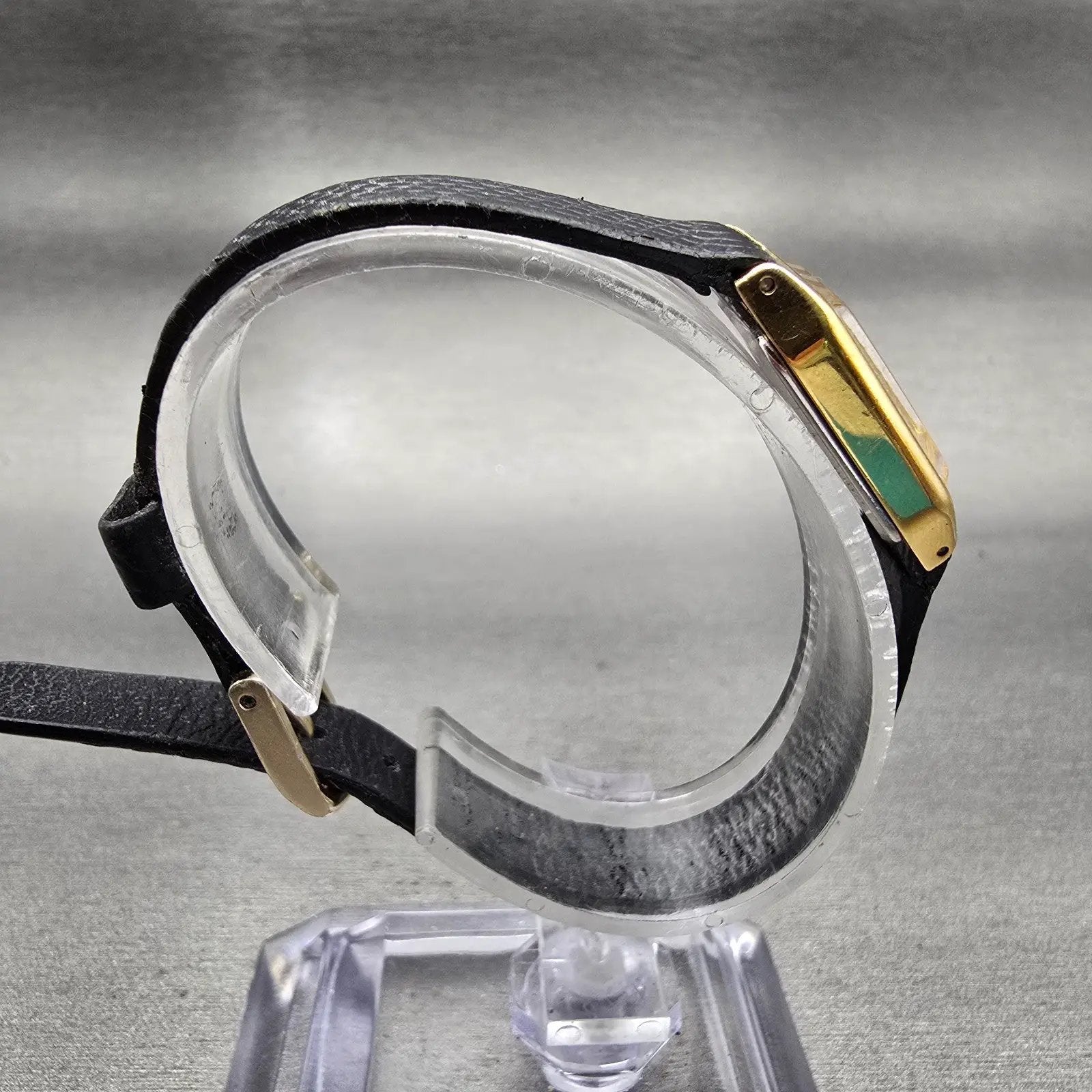 Seiko Watch Women 17mm Black Dial Gold Tone Rectangle 2B20-5009 New Battery VTG8