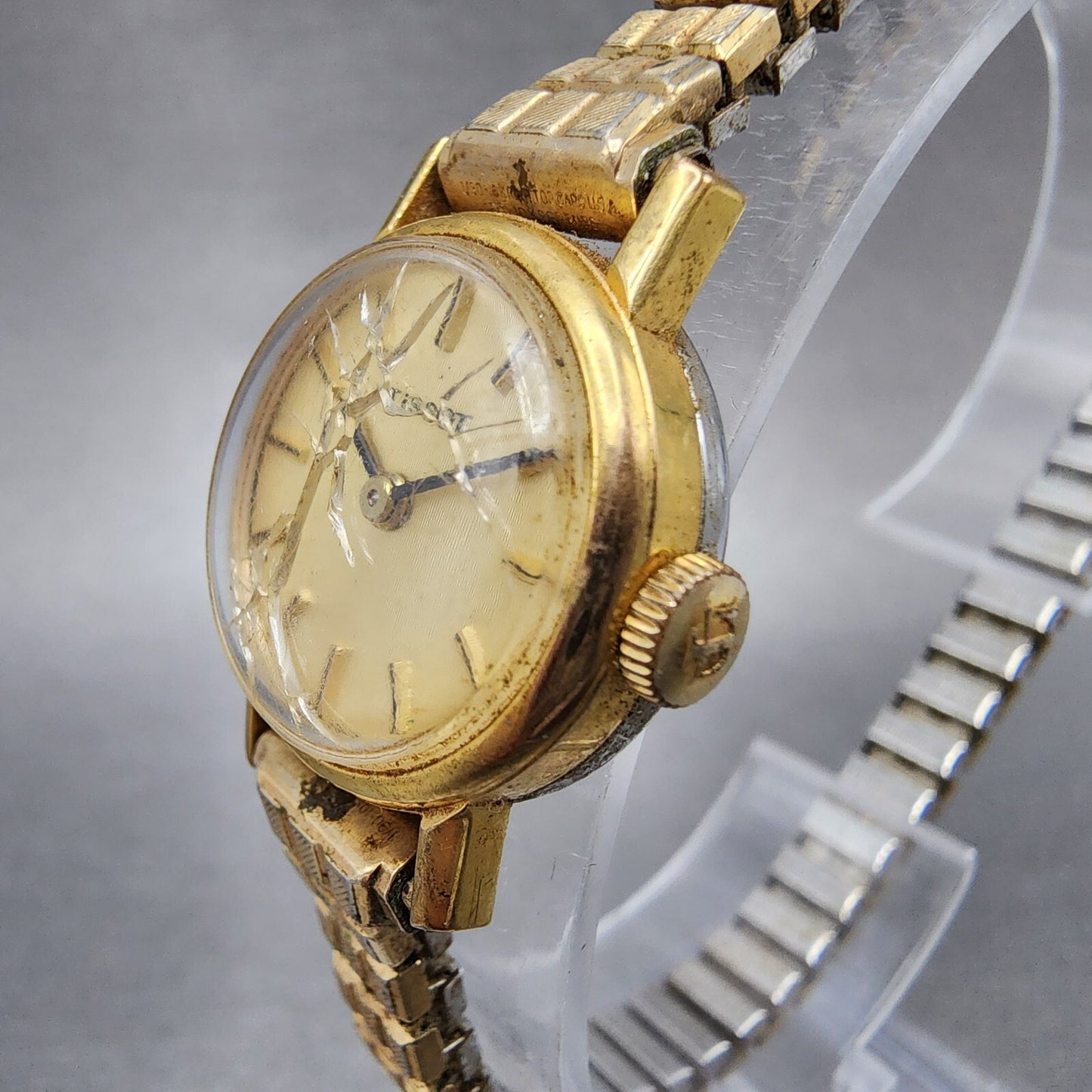 VTG Tissot Watch Women 20mm Gold Dial Gold Plated Round Manual Wind Runs