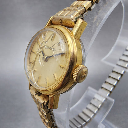 VTG Tissot Watch Women 20mm Gold Dial Gold Plated Round Manual Wind Runs