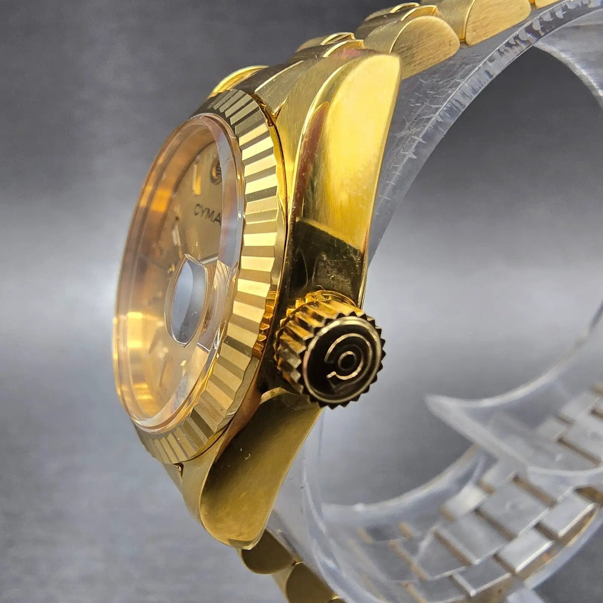 Cyma President Watch Women 26mm Gold Dial Gold Case Automatic Date Round WBox4