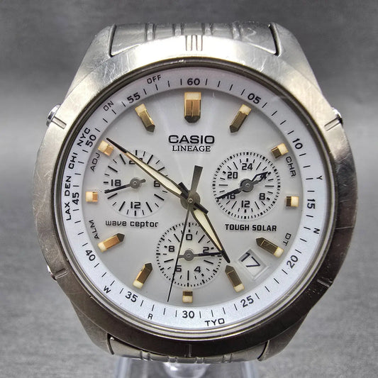 Casio Lineage LIW-600 Watch Men 40mm White Dial Titanium Date Chronograph Solar0