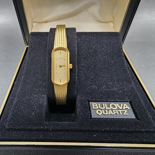 Bulova Watch Women 12mm Cream Dial Gold Tone Oval 92T29 New Battery NOS0