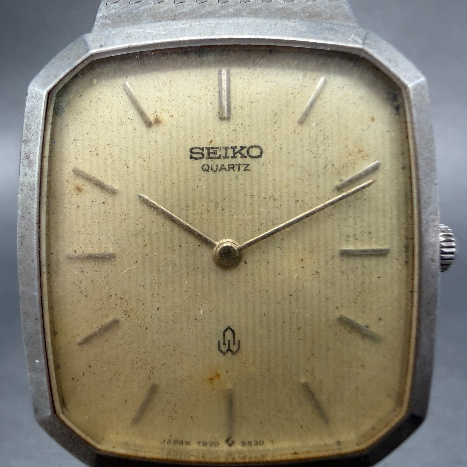 Seiko Tank Watch Men 29mm Champagne Dial Silver Tone Rectangle 7820 PARTS2