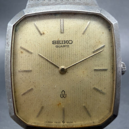 Seiko Tank Watch Men 29mm Champagne Dial Silver Tone Rectangle 7820 PARTS2
