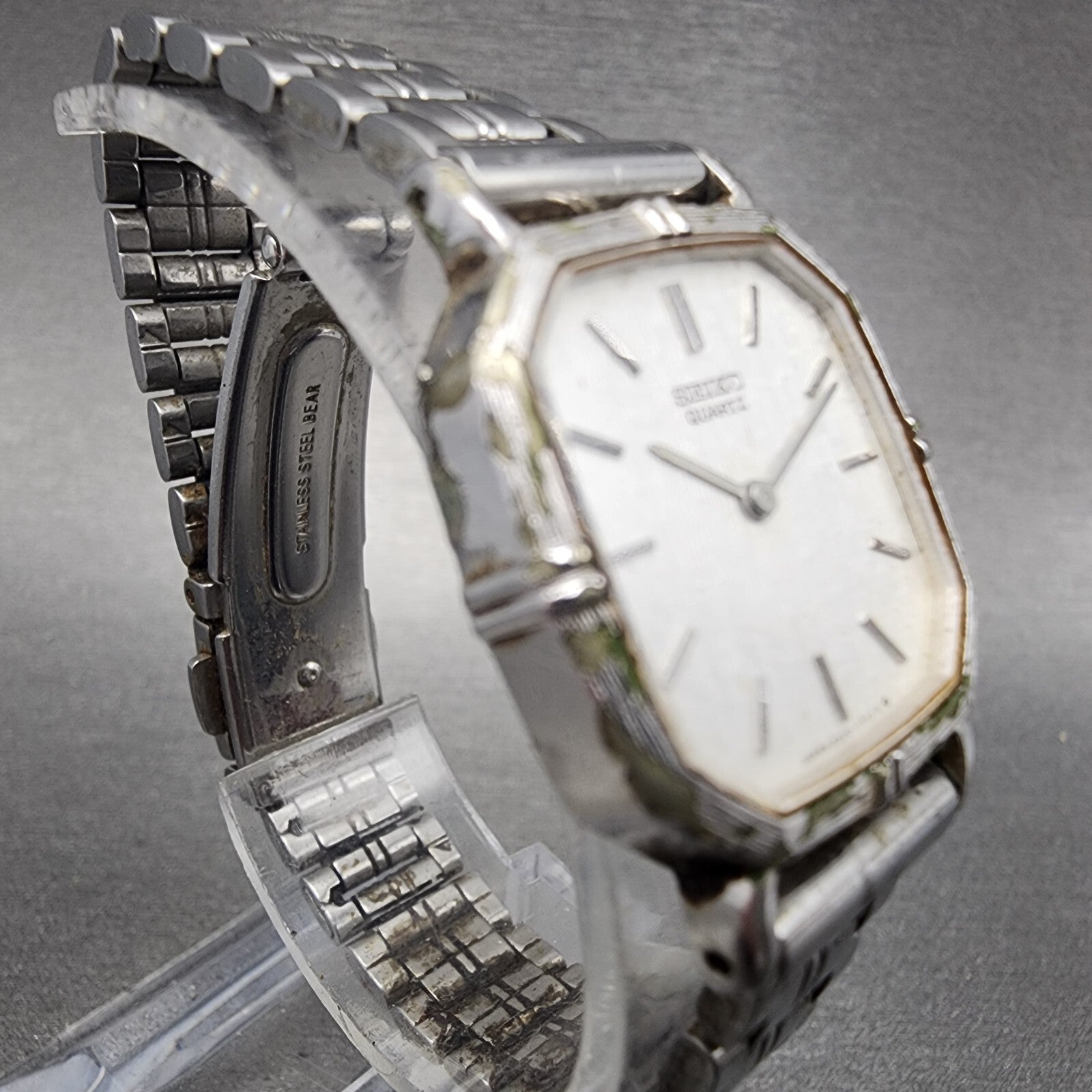 Seiko Watch Women 21mm Silver Dial Silver Tone Rectangle 23205920 New Battery3