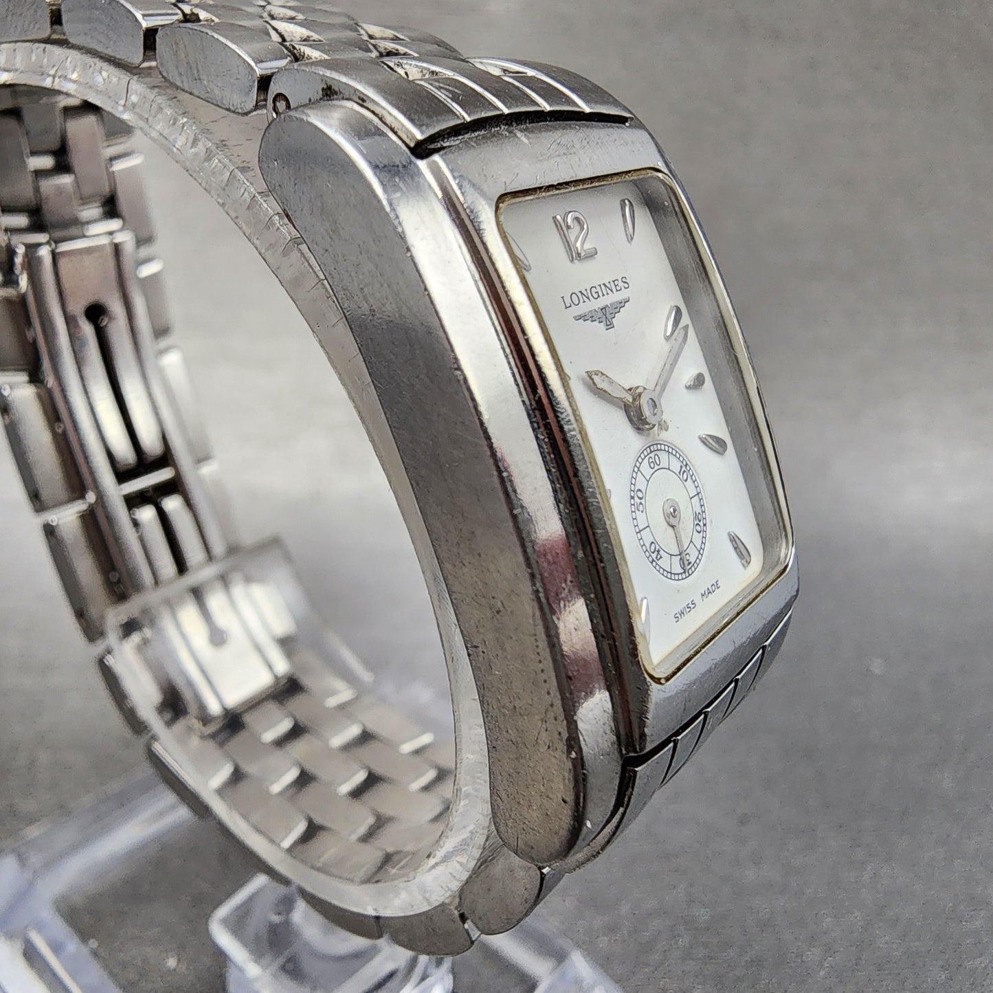 Longines Dolce Vita tank Watch Women 20mm White Dial Steel Rectangle New Batt B13