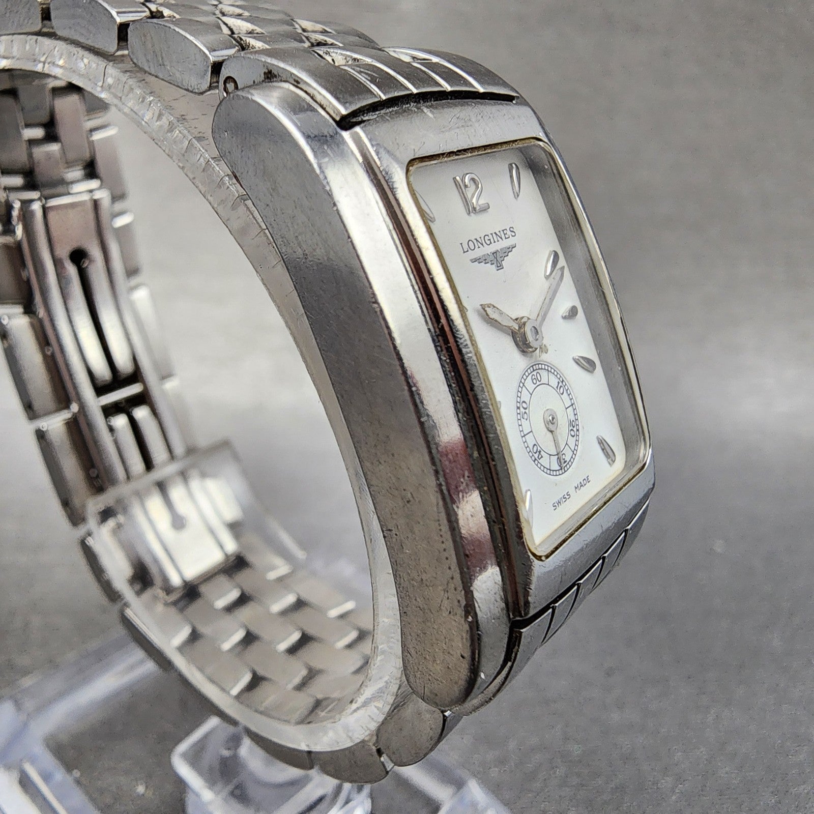 Longines Dolce Vita tank Watch Women 20mm White Dial Steel Rectangle New Batt B13