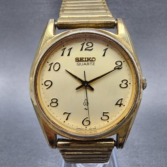 Seiko Watch Men 36mm Champagne Dial Gold Tone Round 7121-8000 New Battery