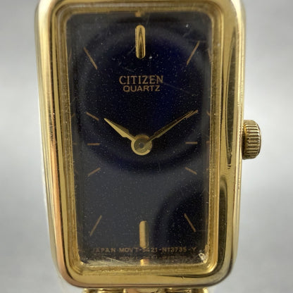 Citizen Tank Watch Women 14mm Blue Dial Gold Tone Rectangle 5421S36475 New Bat1
