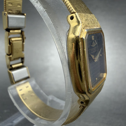 Seiko Tank Watch Women 17mm Black Dial Gold Tone Rectangle 2P20-5D30 New Battery3