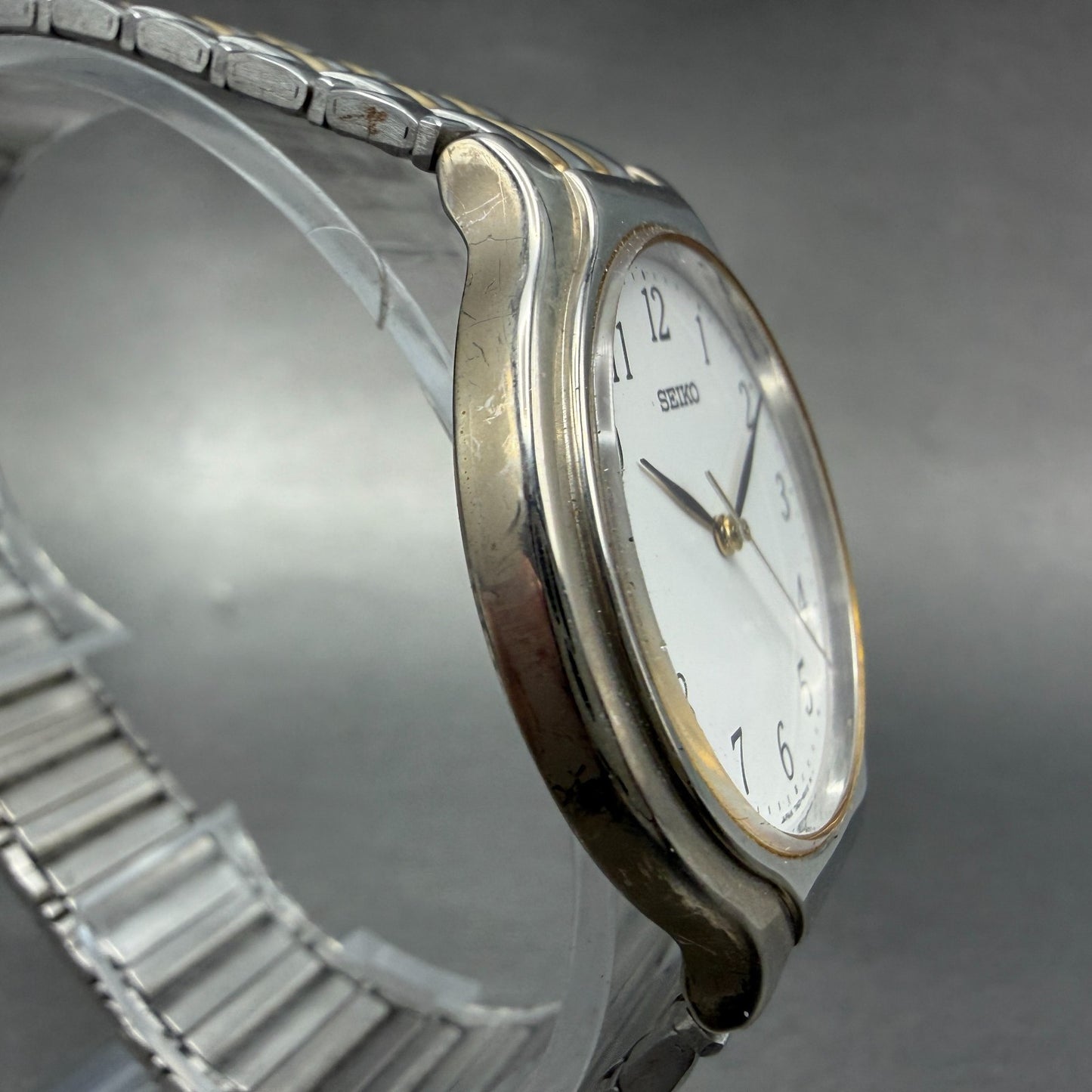 Seiko Watch Men 34mm White Dial Two Tone Round 7N01-6G90 New Battery Vintage3