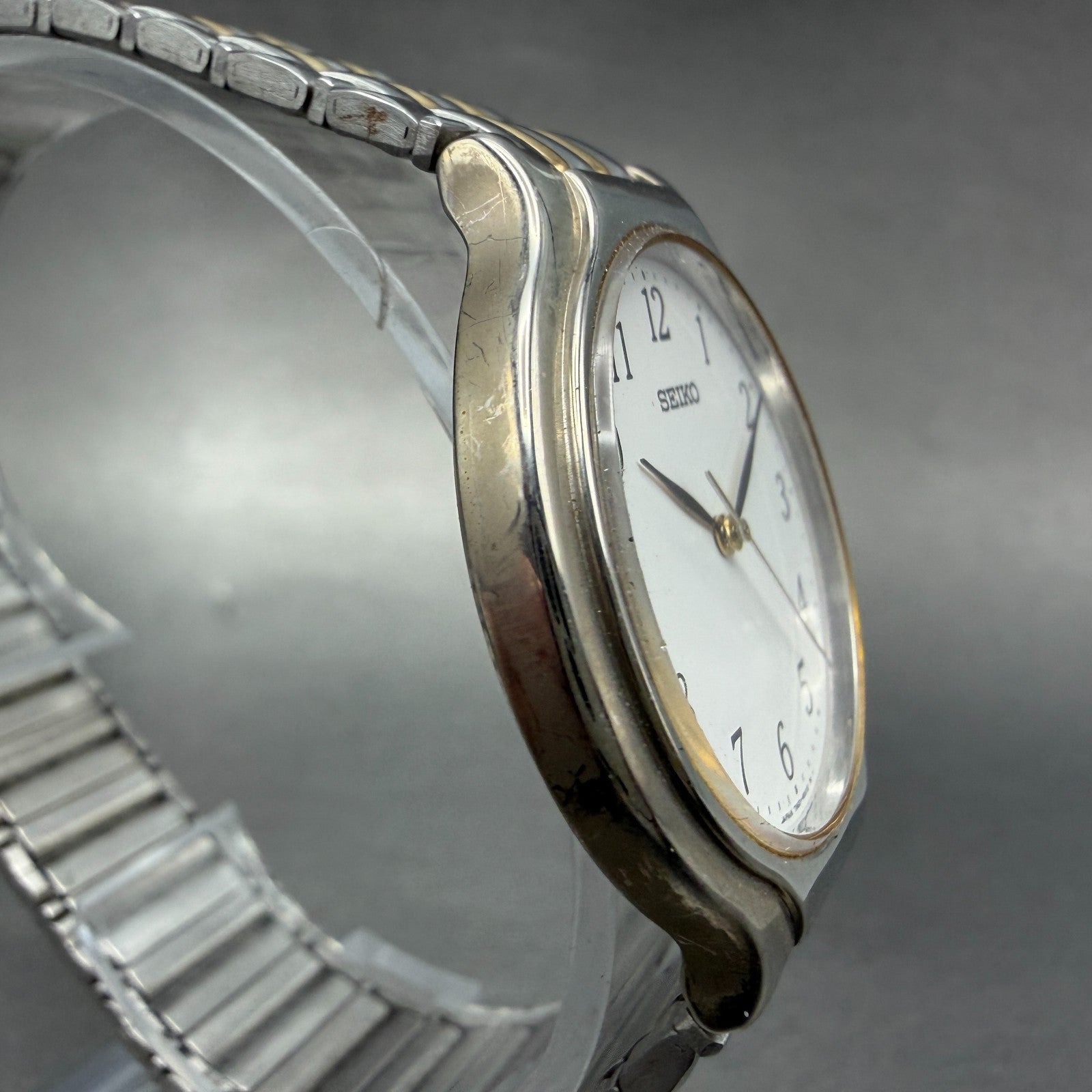Seiko Watch Men 34mm White Dial Two Tone Round 7N01-6G90 New Battery Vintage3